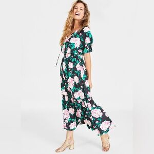 NWT - On 34th Women's Floral Print Elbow-Sleeve Tiered Maxi Dress
